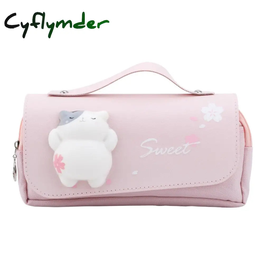 Cyflymder Sakura Pencil Bag Pu Leather Pen Case Kawaii Stationery Ruler Pouch For School Girl Sweet