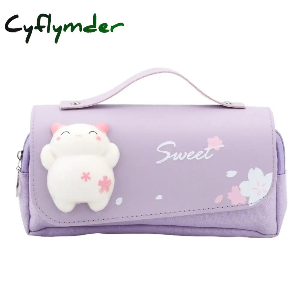 Cyflymder Sakura Pencil Bag Pu Leather Pen Case Kawaii Stationery Ruler Pouch For School Girl Sweet