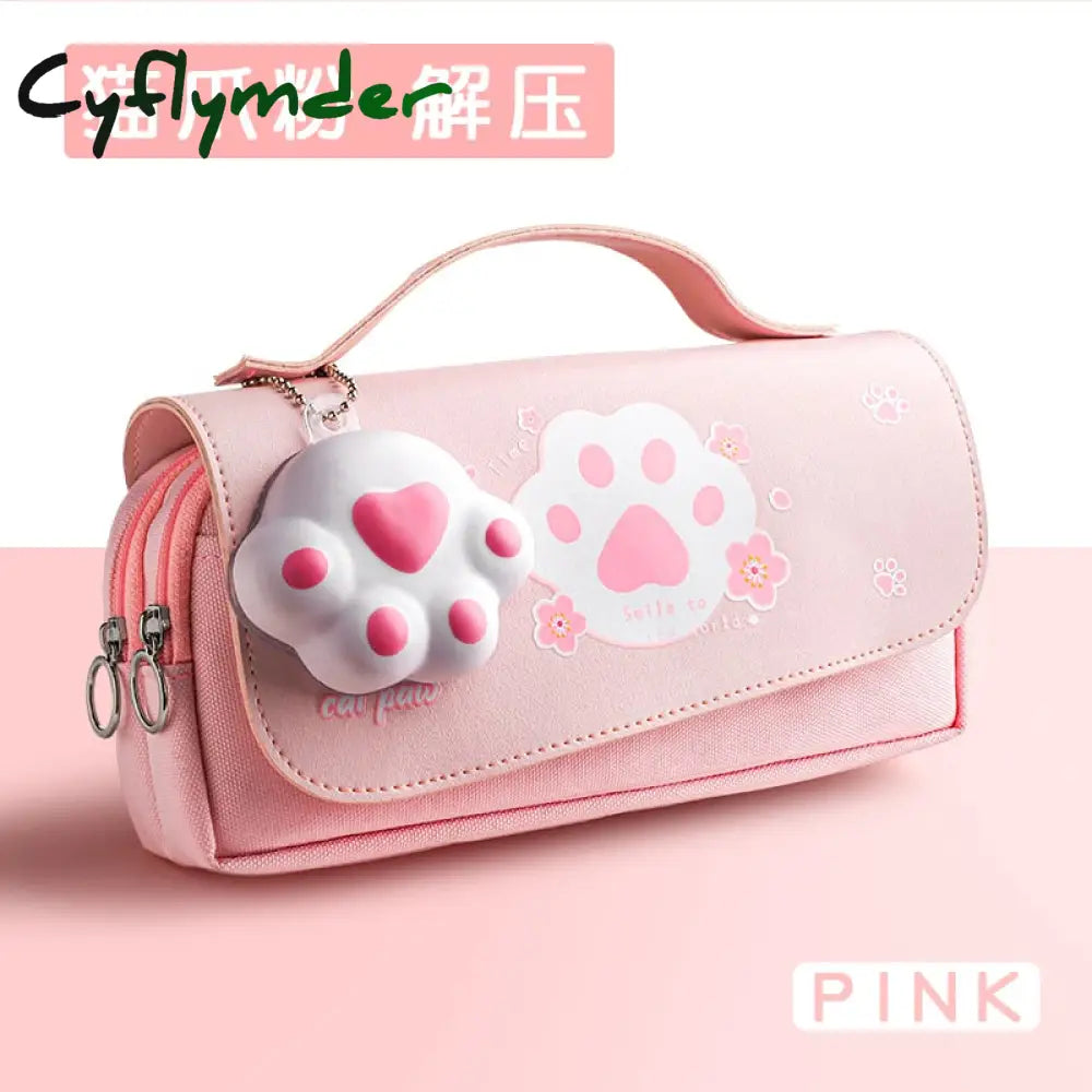 Cyflymder Sakura Pencil Bag Pu Leather Pen Case Kawaii Stationery Ruler Pouch For School Girl Sweet
