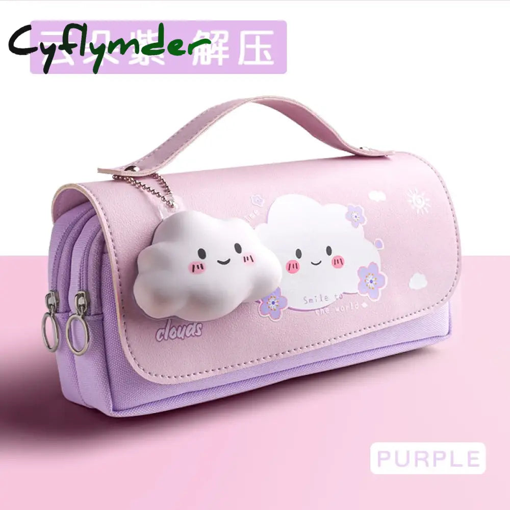 Cyflymder Sakura Pencil Bag Pu Leather Pen Case Kawaii Stationery Ruler Pouch For School Girl Sweet