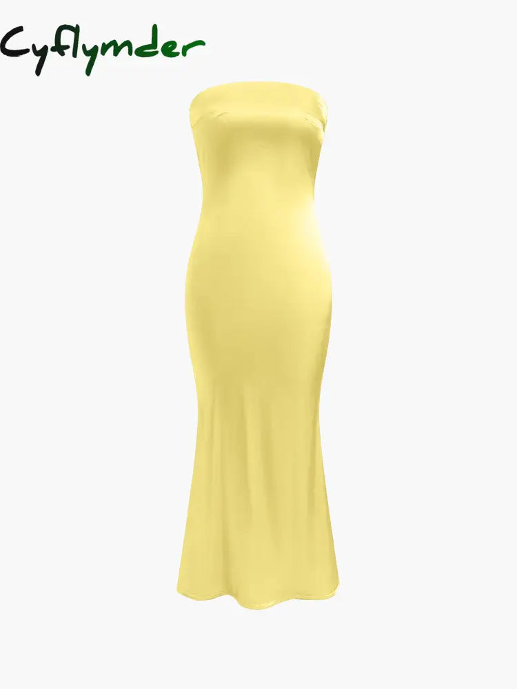Cyflymder - Satin Bodycon Tube Long Dress Yellow / S Dresses