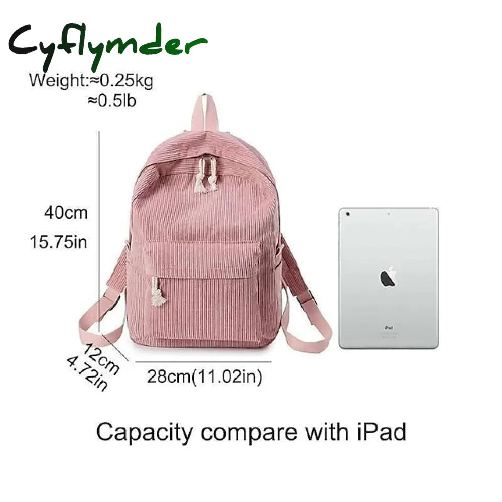 Cyflymder School Backpack Bags For Teenage Girls Women Bagpack Female Corduroy Bookbag Harajuku Bag