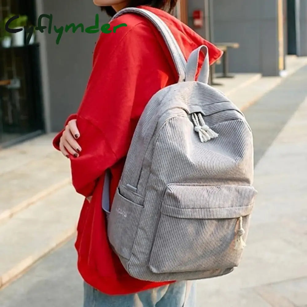 Cyflymder School Backpack Bags For Teenage Girls Women Bagpack Female Corduroy Bookbag Harajuku Bag