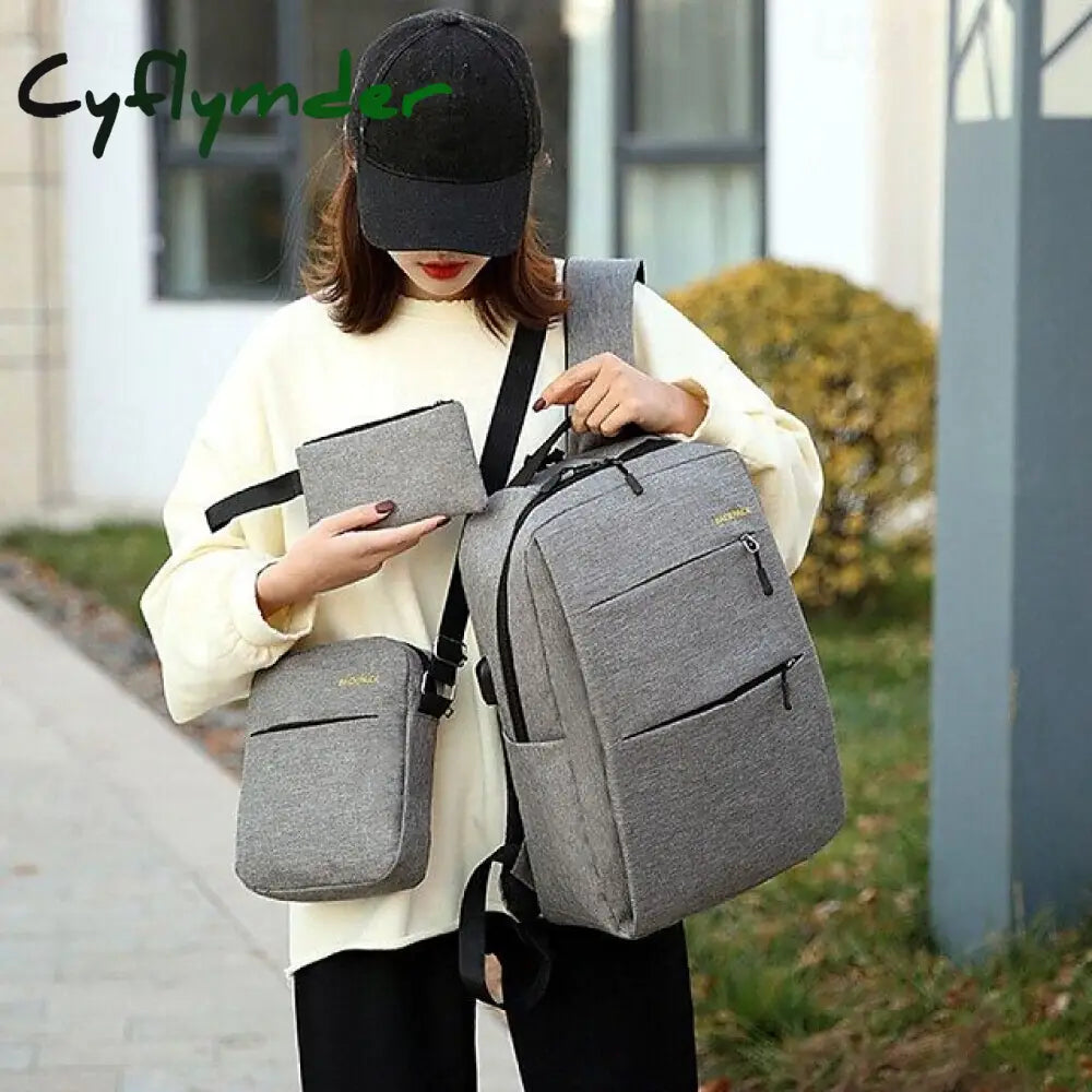 Cyflymder School Backpack Set Business Casual Bags Computer Backpacks Back To College Gifts Grey
