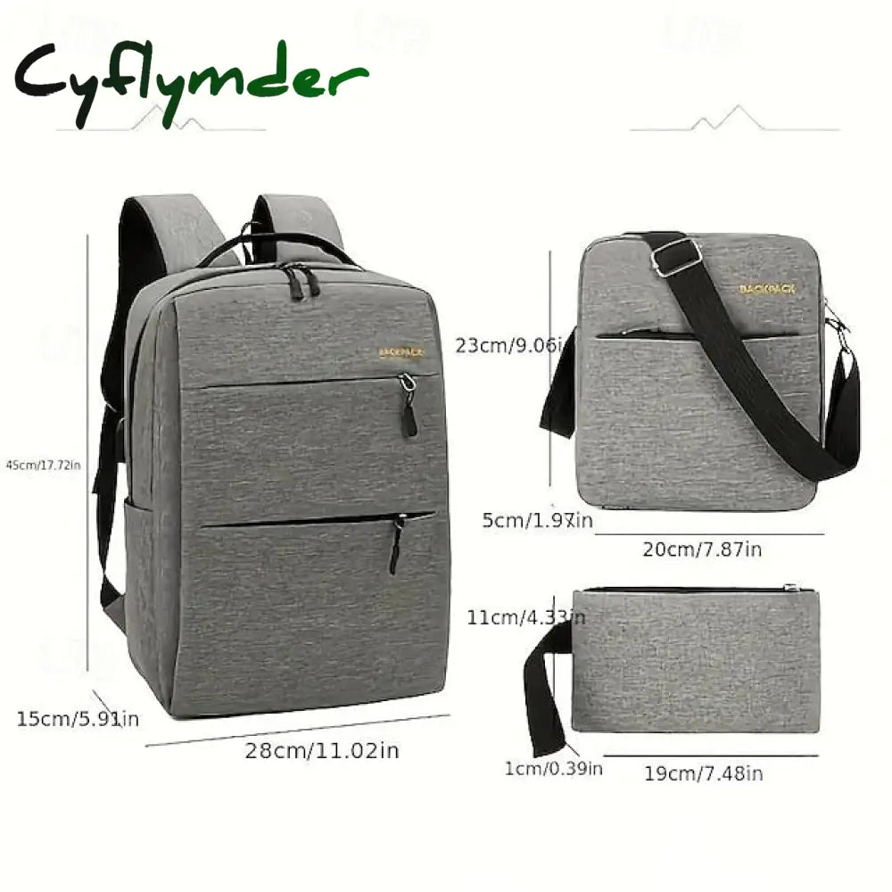 Cyflymder School Backpack Set Business Casual Bags Computer Backpacks Back To College Gifts Grey