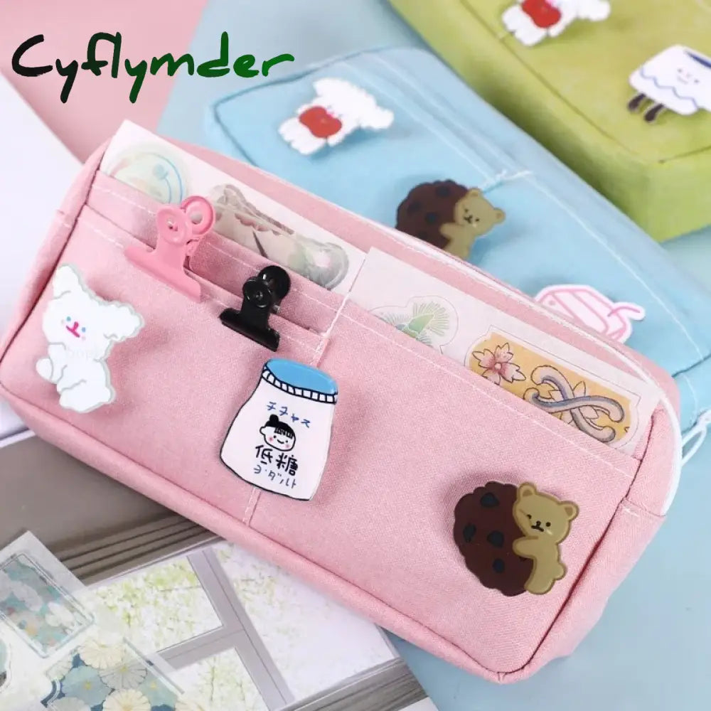 Cyflymder School Pencil Bags For Maiden Girl Stationery Supplies Kawaii Purple Canvas Case Cute