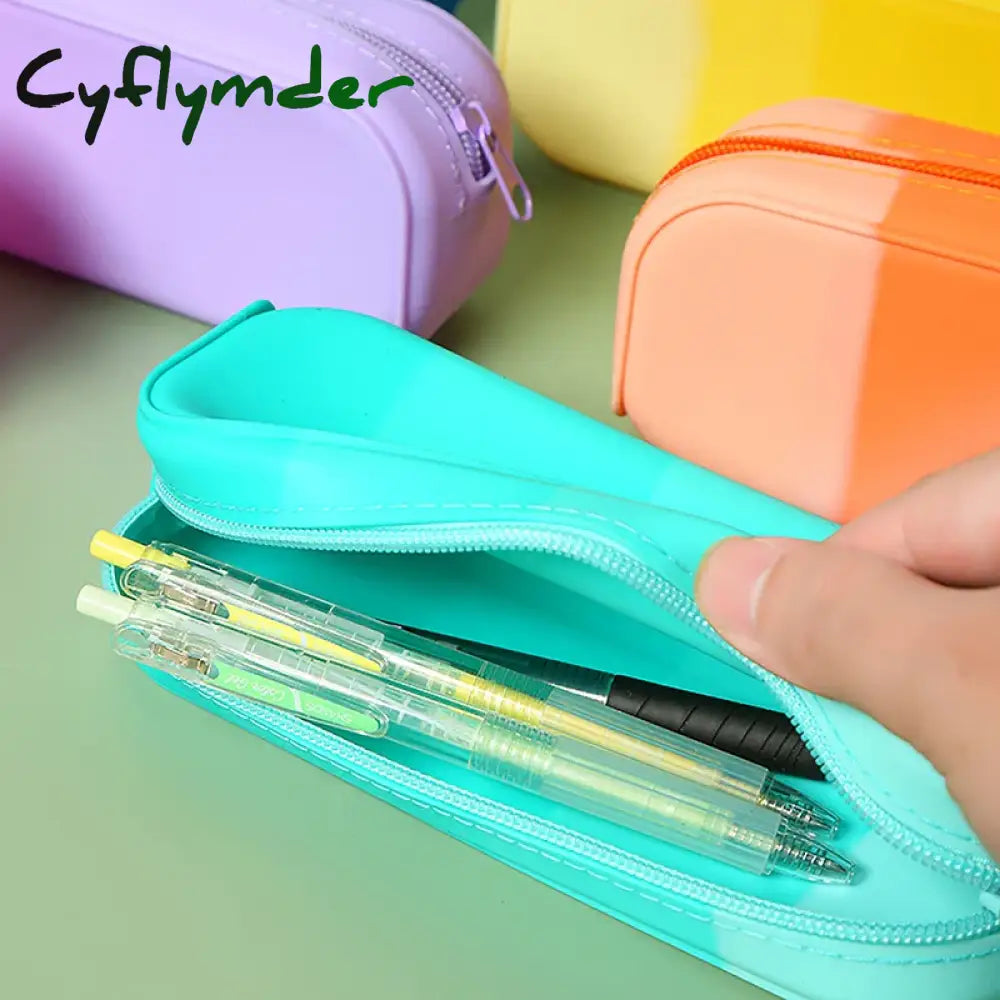 Cyflymder School Silicone Pencil Stationery Large Capacity Waterproof Soft Case Cases