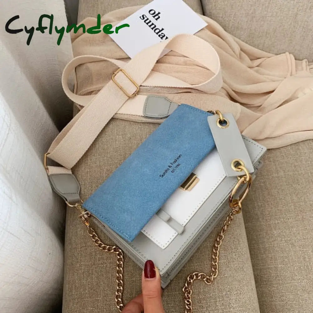 Cyflymder Scrub Leather Contrast Color Crossbody Bags For Women Chain Simple Shoulder Bag Ladies