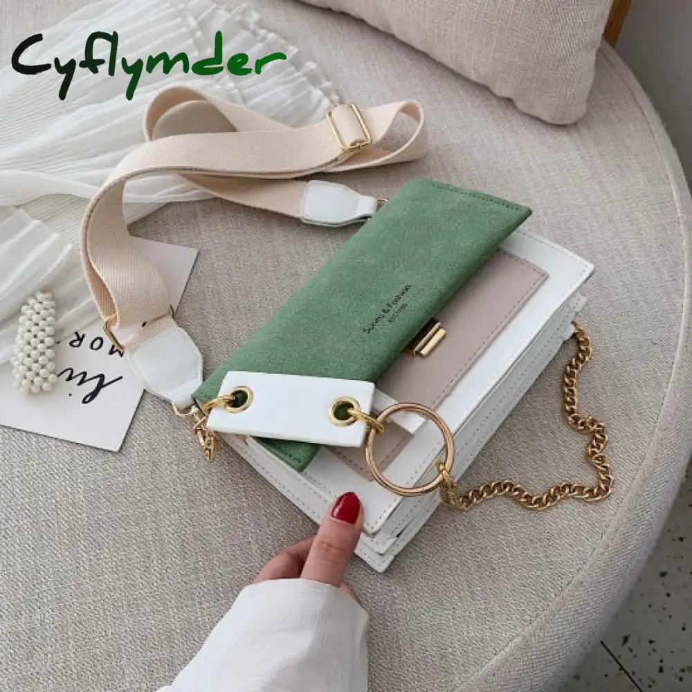 Cyflymder Scrub Leather Contrast Color Crossbody Bags For Women Chain Simple Shoulder Bag Ladies