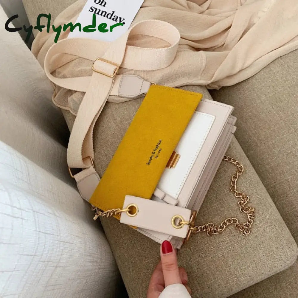 Cyflymder Scrub Leather Contrast Color Crossbody Bags For Women Chain Simple Shoulder Bag Ladies