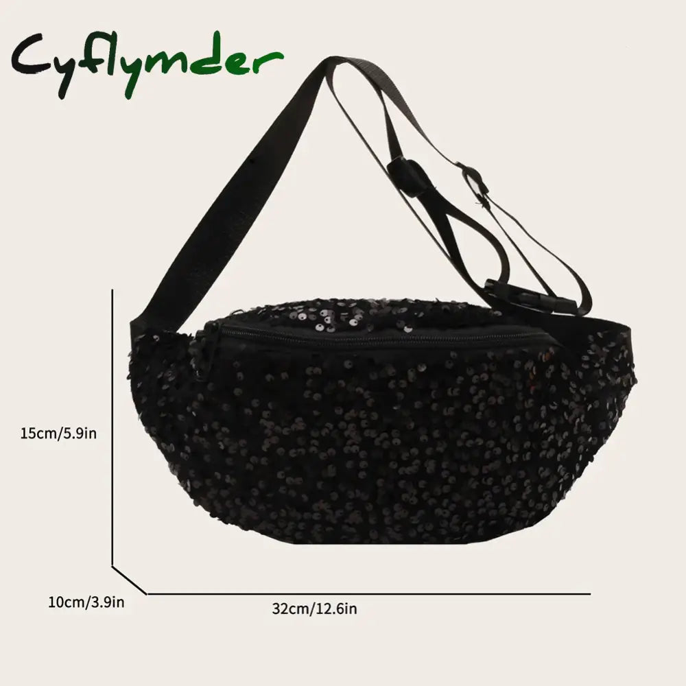 Cyflymder Sequin Pu Leather Chest Bag For Women Trendy Crossbody Sling Banana Shiny Shoulder Phone