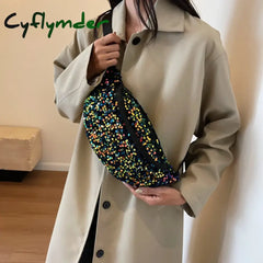 Cyflymder Sequin Pu Leather Chest Bag For Women Trendy Crossbody Sling Banana Shiny Shoulder Phone