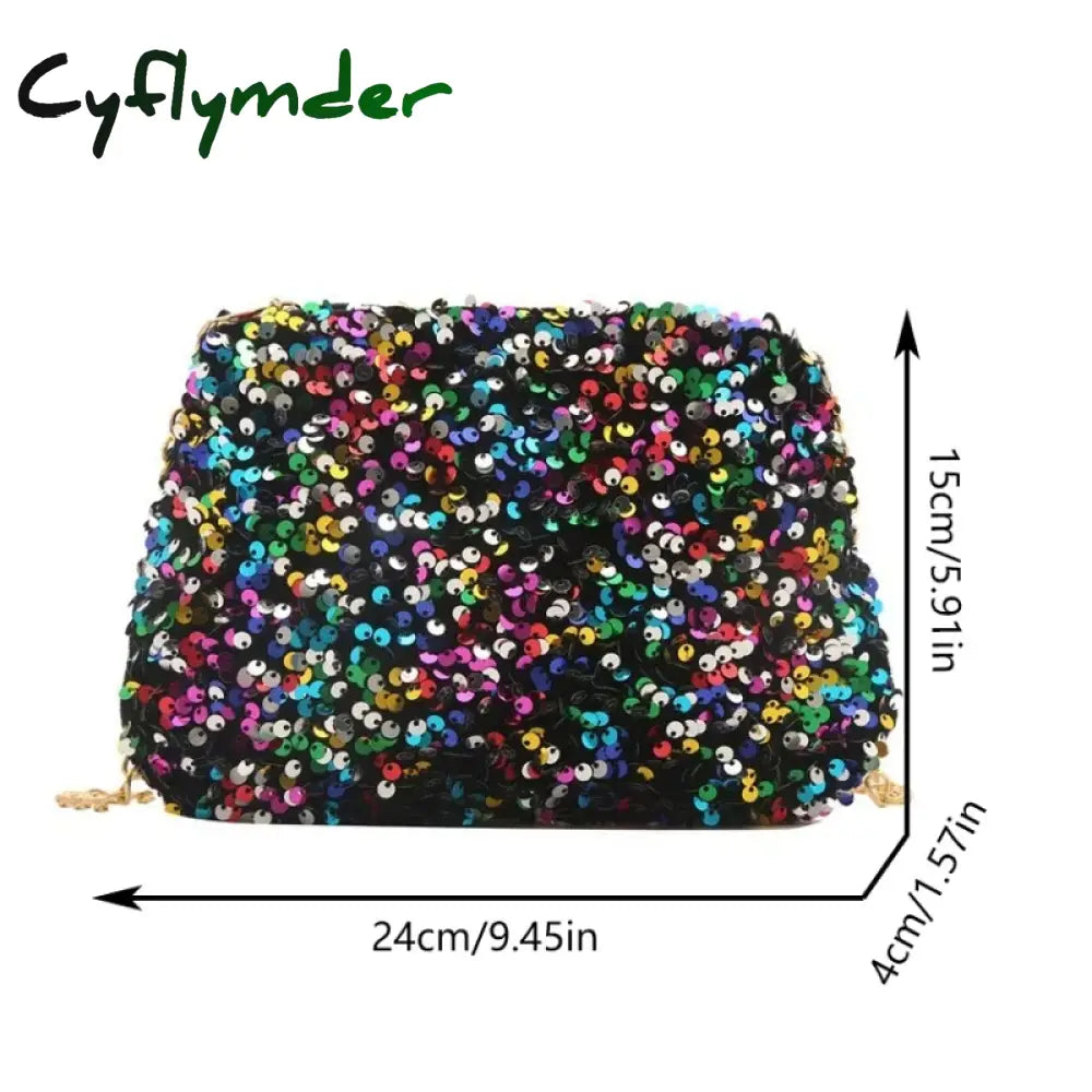 Cyflymder Sequins Crossbody Chain Bag Simple INS Solid Color Sequins Shoulder Bag Underarm Bag Phone Purse Evening
