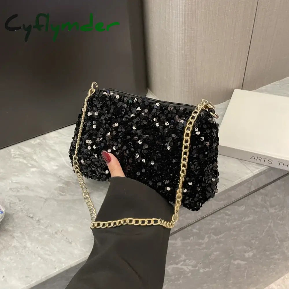 Cyflymder Sequins Crossbody Chain Bag Simple INS Solid Color Sequins Shoulder Bag Underarm Bag Phone Purse Evening