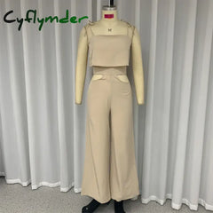 Cyflymder Sets For Women 2 Pieces Summer Fashion Solid Sleeveless Sling Lace Up Short Top Loose