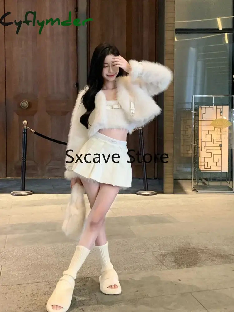 Cyflymder Sexy 3 Piece Skirt Set Women Casual Long Sleeve Coat + Bodycon Tube Tops + Sweet Mini Skirt Evening Party