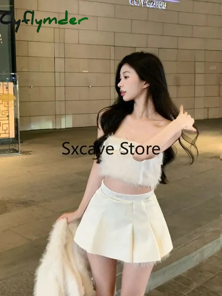 Cyflymder Sexy 3 Piece Skirt Set Women Casual Long Sleeve Coat + Bodycon Tube Tops + Sweet Mini Skirt Evening Party