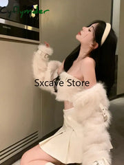 Cyflymder Sexy 3 Piece Skirt Set Women Casual Long Sleeve Coat + Bodycon Tube Tops + Sweet Mini Skirt Evening Party