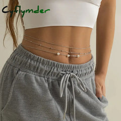 Cyflymder Sexy And Minimalist Imitation Pearl Chain Metal Waist Mixed Stacked Fashion Girl Beaded