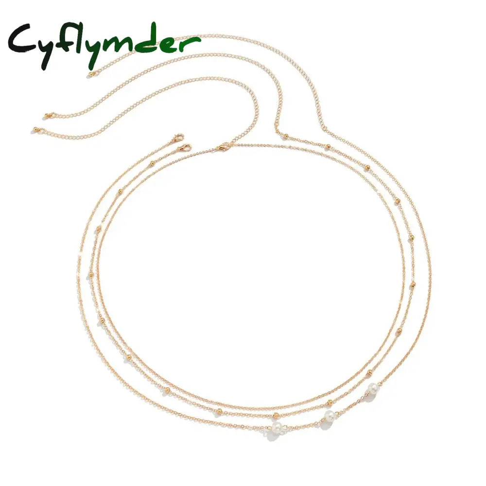 Cyflymder Sexy And Minimalist Imitation Pearl Chain Metal Waist Mixed Stacked Fashion Girl Beaded