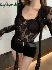 Cyflymder Sexy Lace Bandage Y2K Tops Women Vintage Harajuku Hollow Out Streetwear T Shirt Female