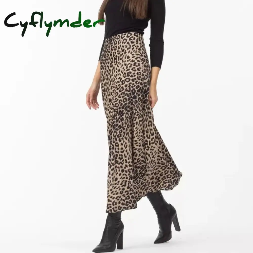 Cyflymder Sexy Leopard Print Long Skirts For Women Summer Fashion Vintage Women’s Satin Maxi Skirt Female High Waist