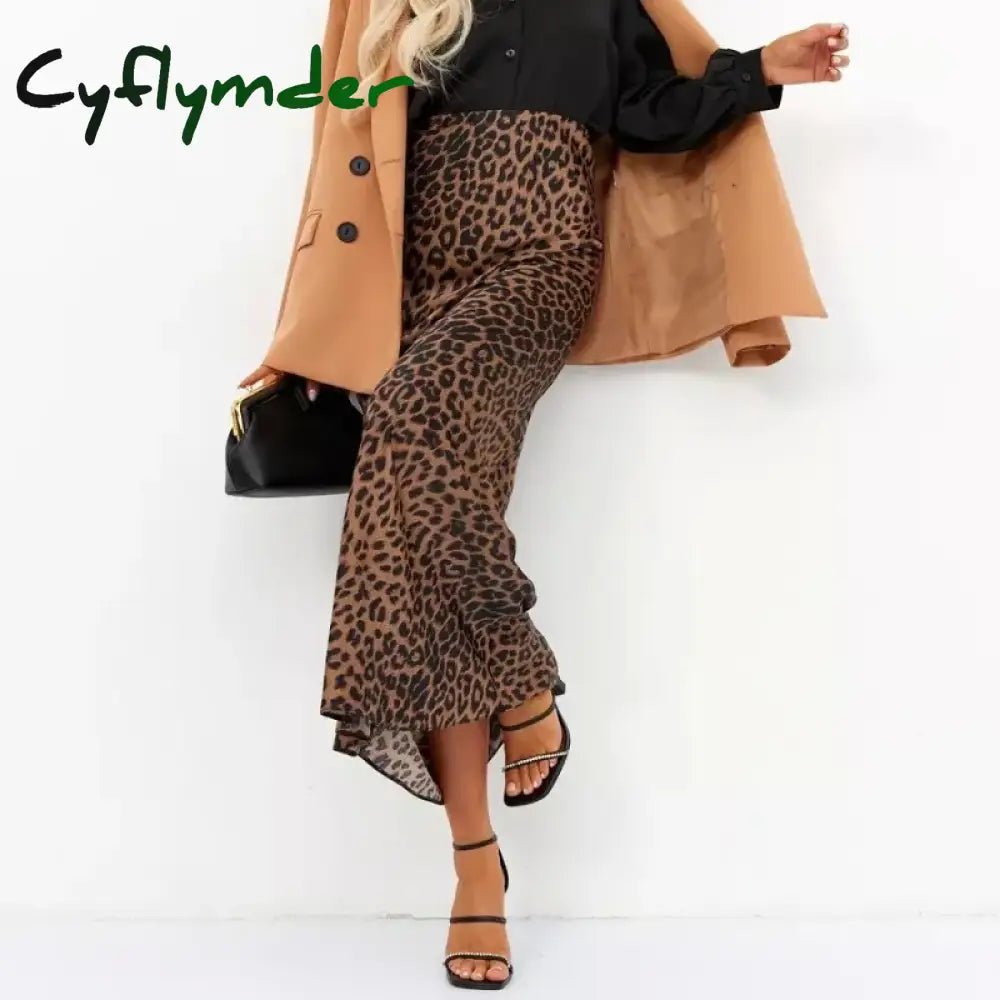 Cyflymder Sexy Leopard Print Long Skirts For Women Summer Fashion Vintage Women’s Satin Maxi Skirt Female High Waist