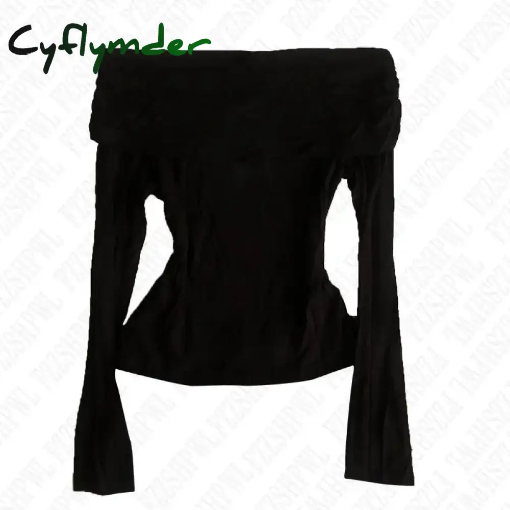 Cyflymder Sexy Punk Y2k Long sleeve Crop Top One shoulder Harajuku Grunge Goth Pullover Streetwear Hip Hop Baby Tee