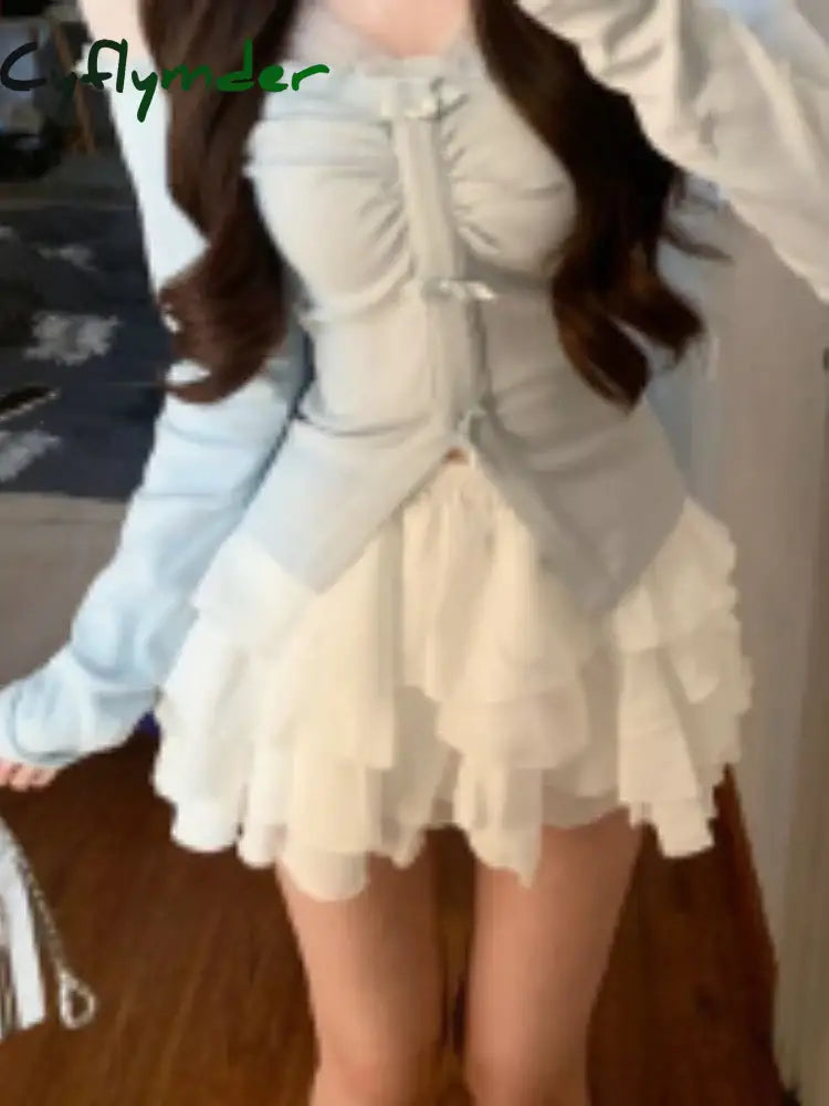 Cyflymder Sexy Short Party Dress Women Casual Long Sleeve Y2K Sweet Elegant Mini Beach Style New