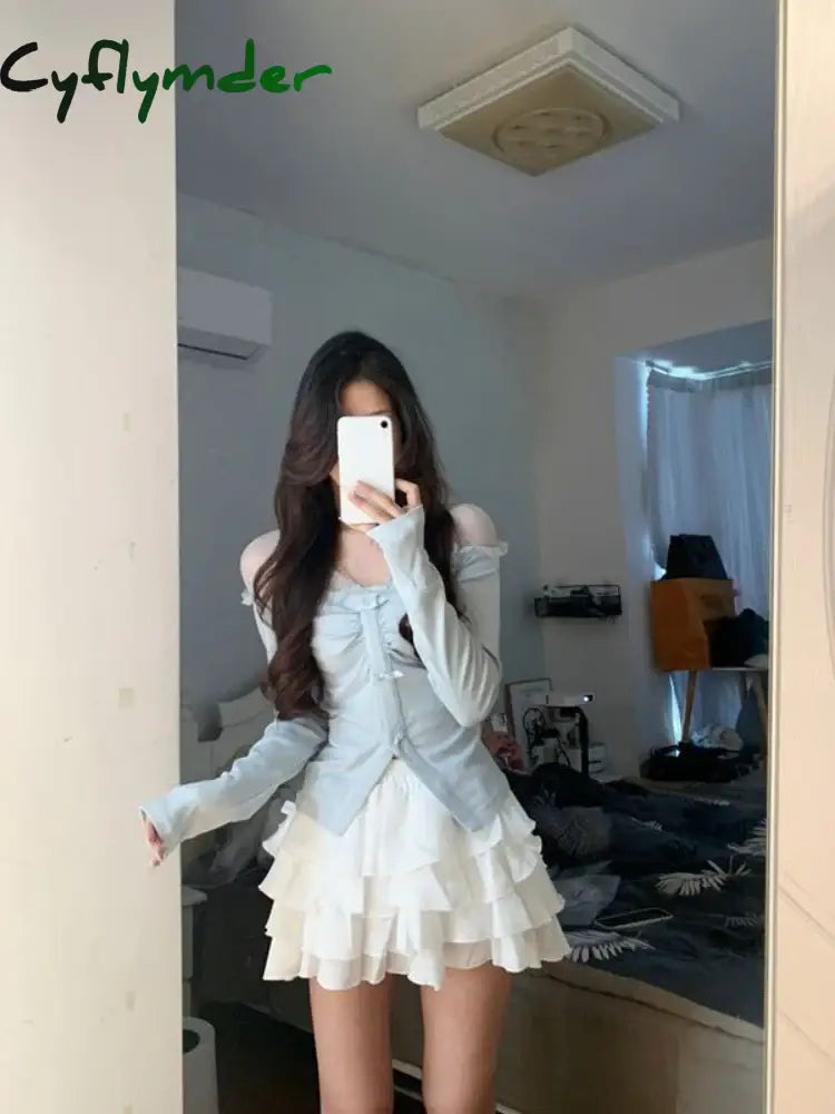 Cyflymder Sexy Short Party Dress Women Casual Long Sleeve Y2K Sweet Elegant Mini Beach Style New