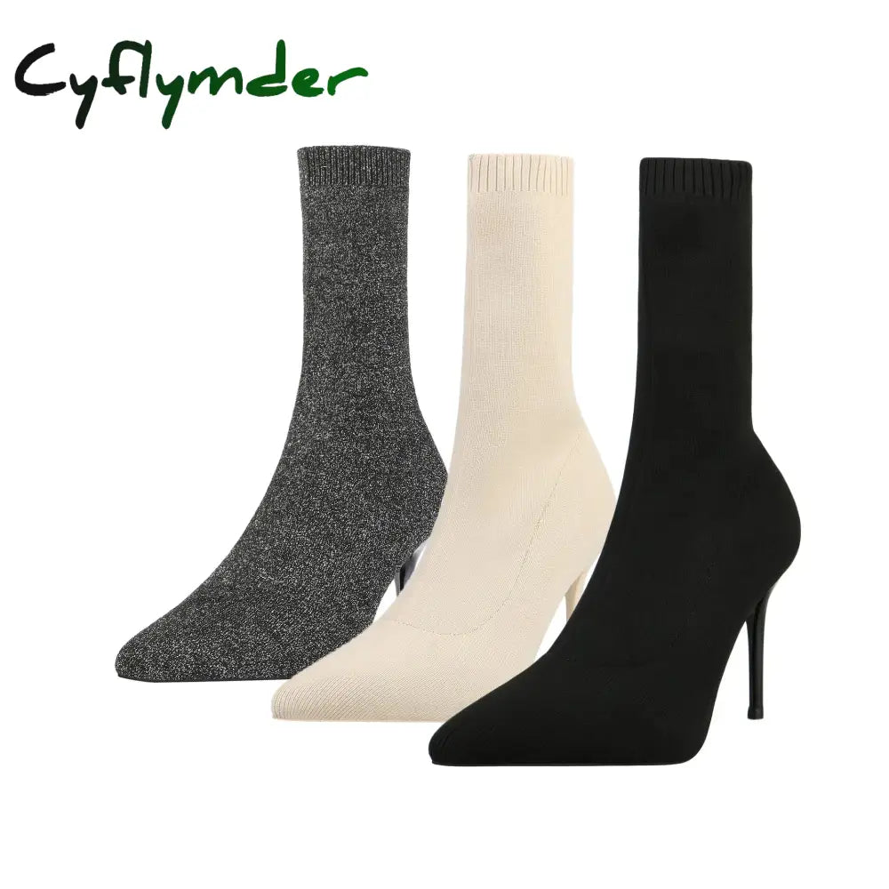 Cyflymder Sexy Sock Boots Knitting Stretch Boots High Heels for Women Fashion Shoes Spring Autumn Ankle Boots Female