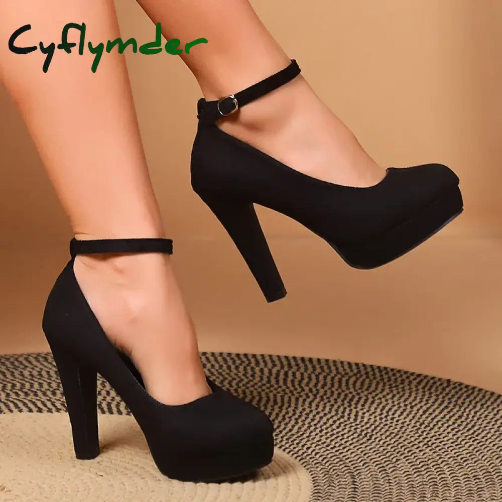 Cyflymder Sexy Super High Heels Shoes For Women Ankle Buckle Chunky Platform Pumps Woman Black