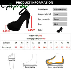 Cyflymder Sexy Super High Heels Shoes For Women Ankle Buckle Chunky Platform Pumps Woman Black