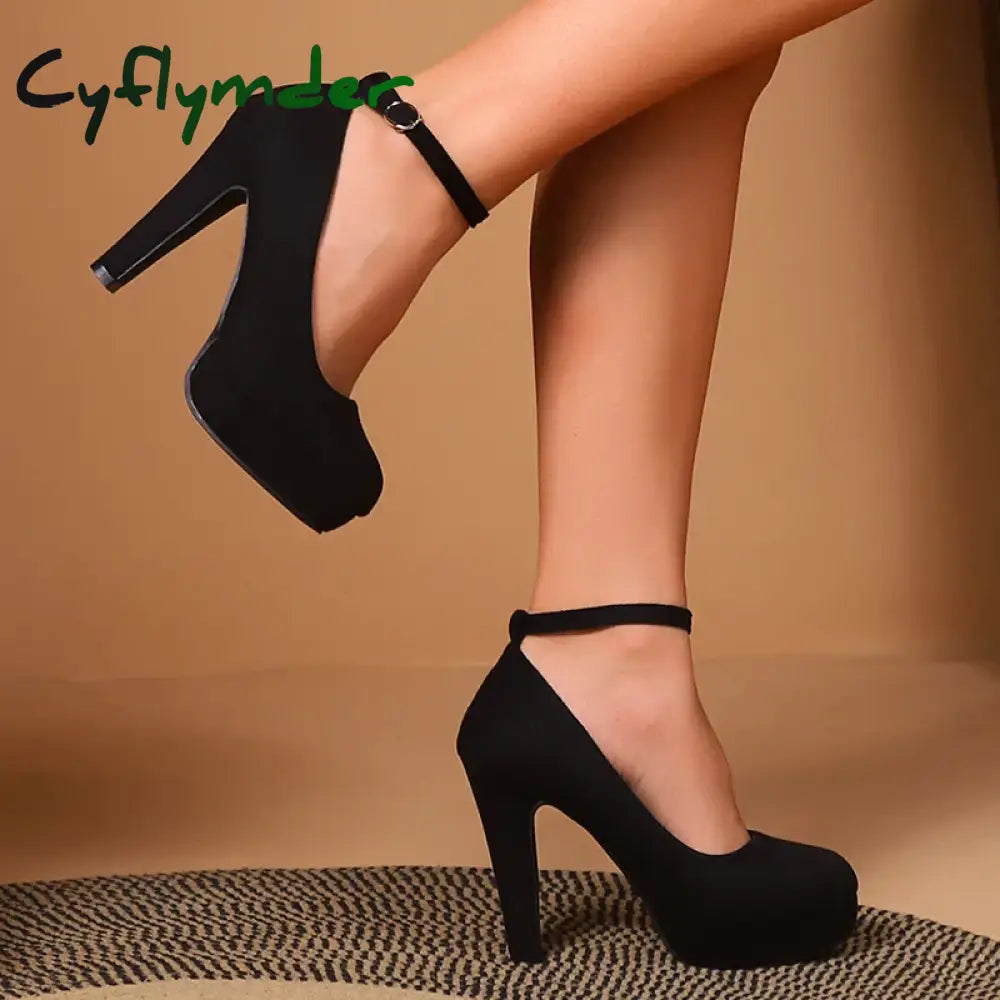 Cyflymder Sexy Super High Heels Shoes For Women Ankle Buckle Chunky Platform Pumps Woman Black