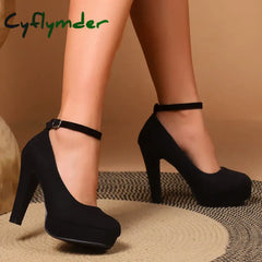 Cyflymder Sexy Super High Heels Shoes For Women Ankle Buckle Chunky Platform Pumps Woman Black