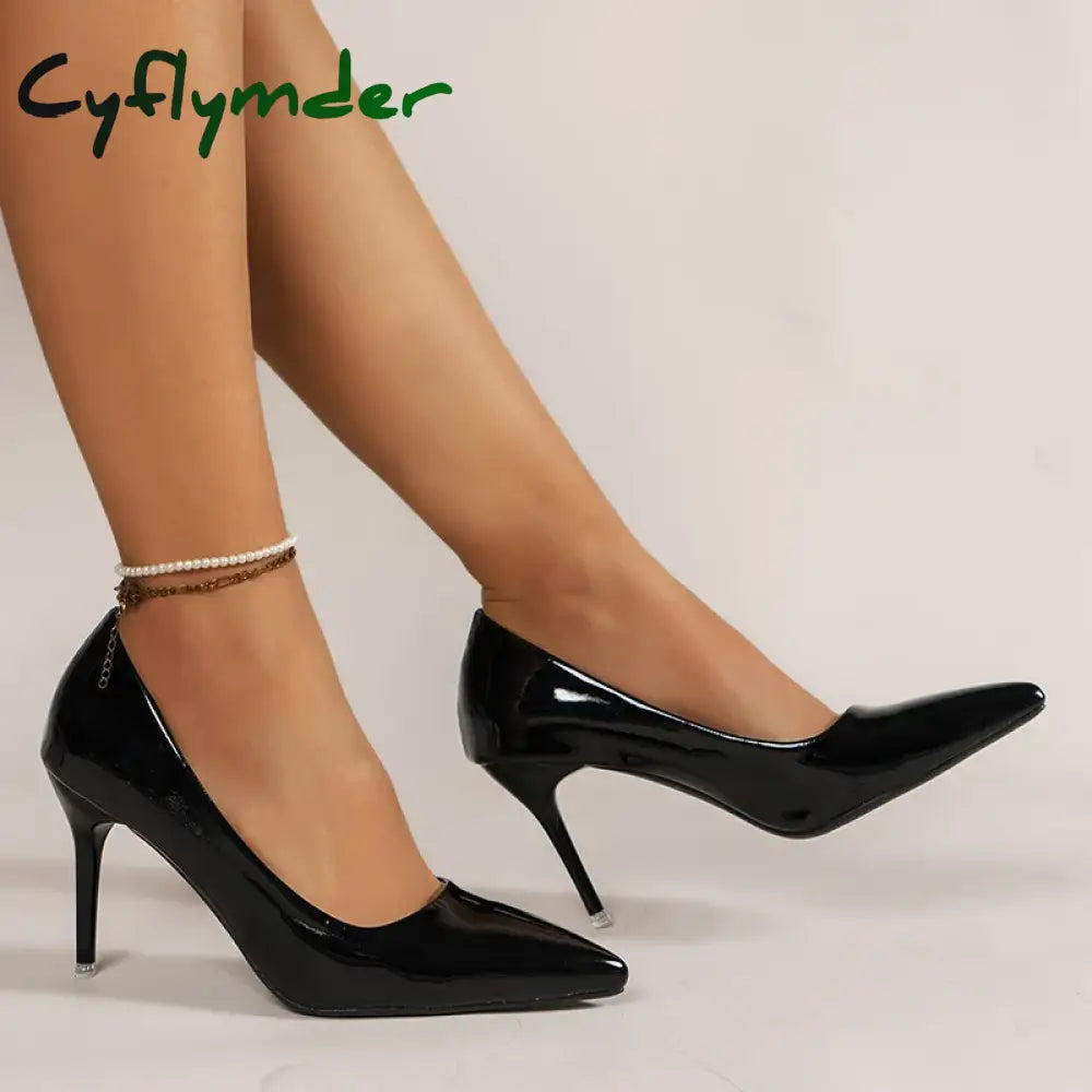 Cyflymder Sexy Thin Heels Pumps For Women Pink Patent Leather Pointed Toe Party Shoes Woman 2024
