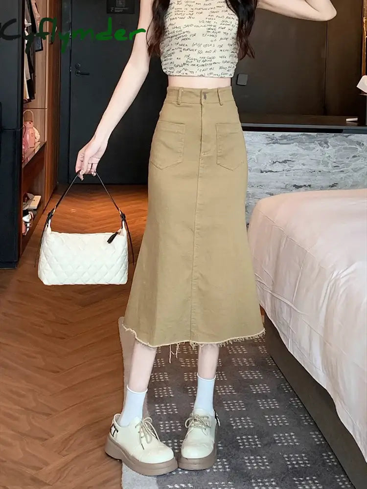 Cyflymder Sexy White High Waist Denim Midi Skirts Women Spring Summer Casaul Long Skirt Y2K