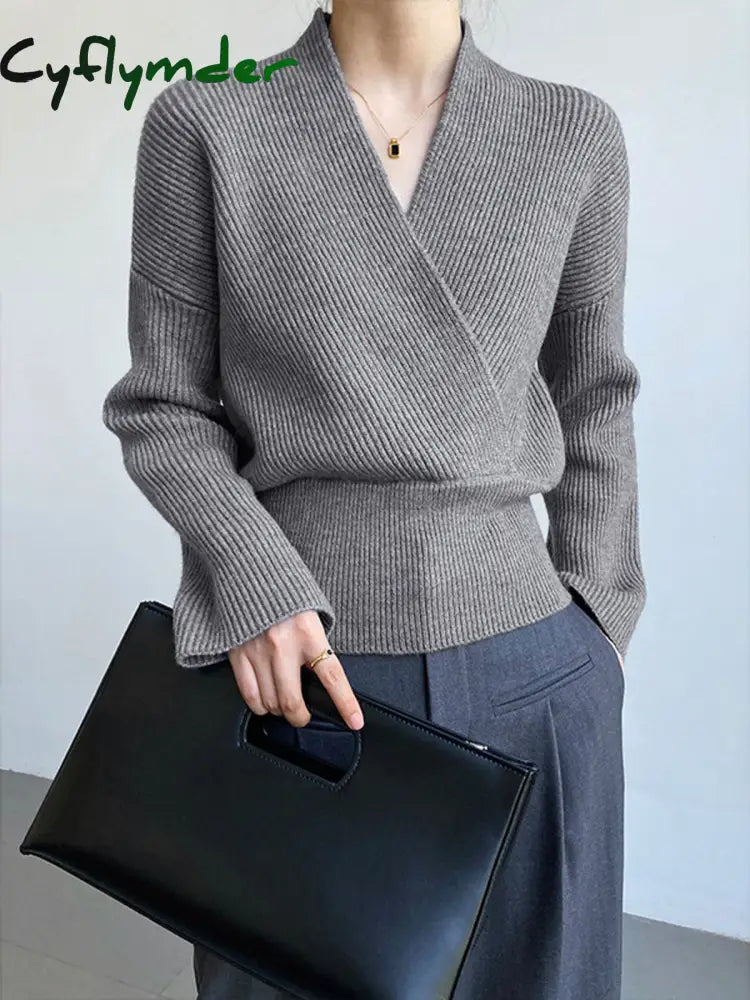 Cyflymder - She’s Effortless Wrap Sweater Grey / S Sweaters