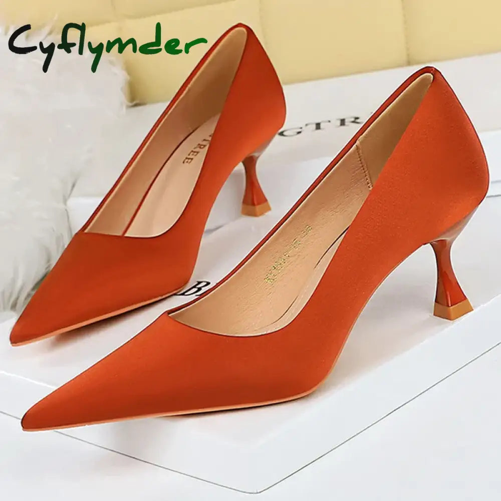 Cyflymder Shoes Kitten Heels 5.5 Cm Women Pumps Silks Satins Lady Heels Fashion Women Shoes Low Heel Female Shoes Large