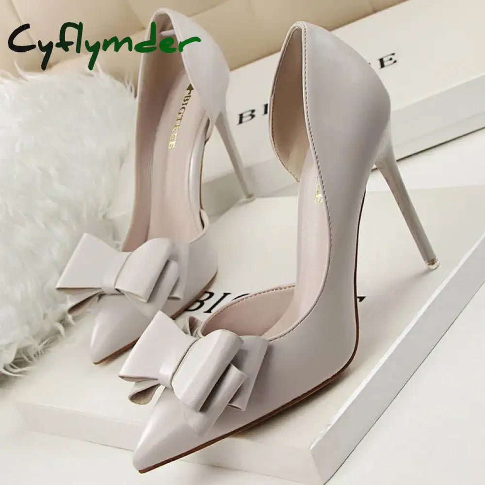 Cyflymder Shoes Pu Leather Kitten Heels Bowknot Stiletto Heels 7.5 Cm Women Pumps Fashion High-heeled Shoes Sexy