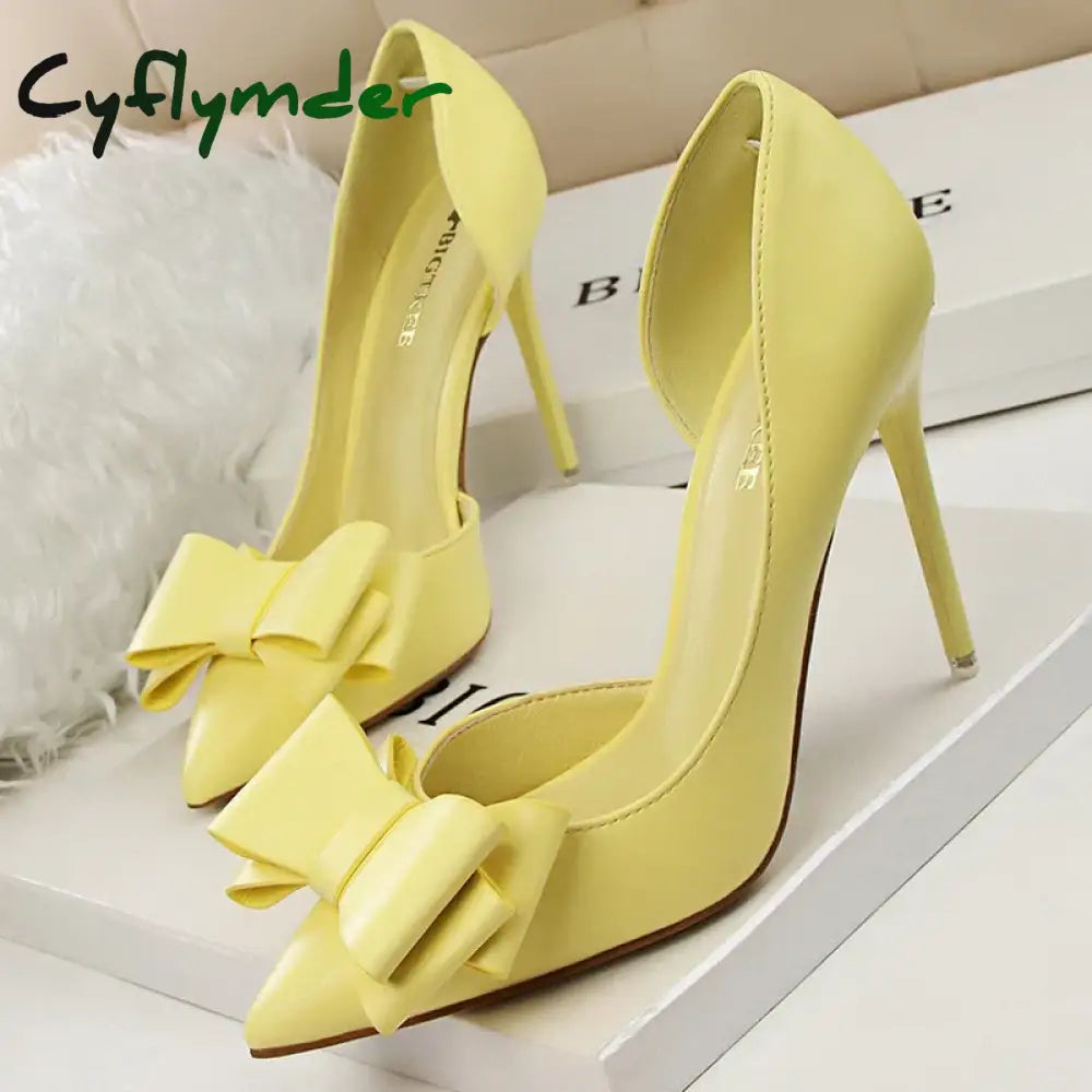 Cyflymder Shoes Pu Leather Kitten Heels Bowknot Stiletto Heels 7.5 Cm Women Pumps Fashion High-heeled Shoes Sexy