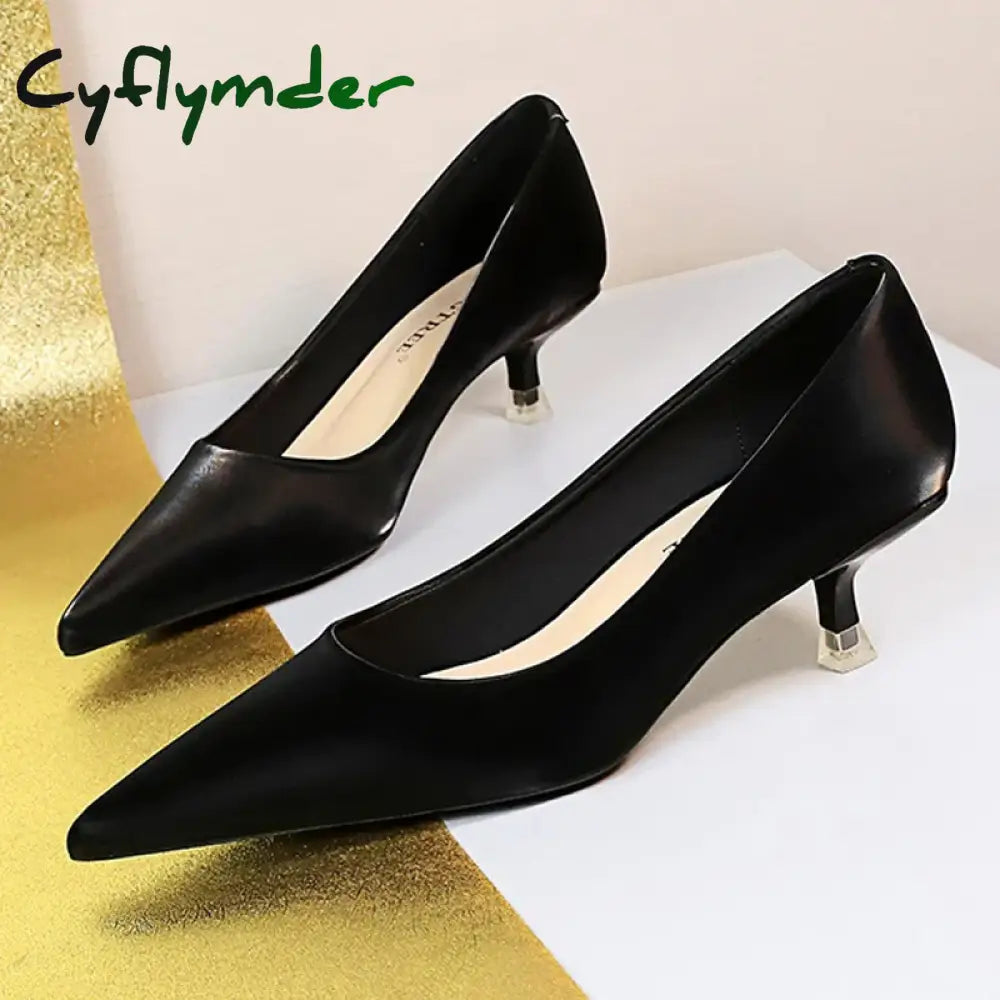 Cyflymder Shoes Women 4.5 Cm Heels Pointed Toe Woman Pumps Fashion Kitten Heels Large Size 34-43 Sexy Mid Heeled Female