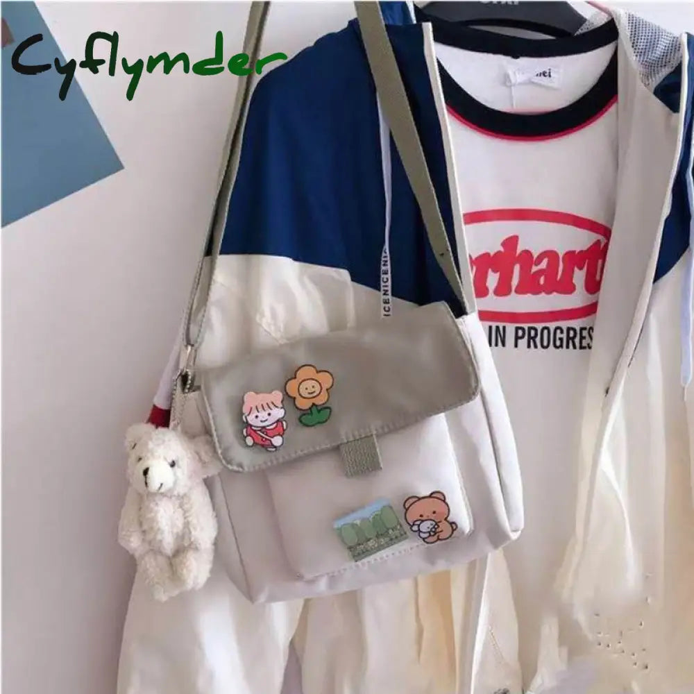 Cyflymder Shopping Bags Women Sweet Kawaii Printed Canvas Leisure Daily Shop Bag Crossbody Purse New