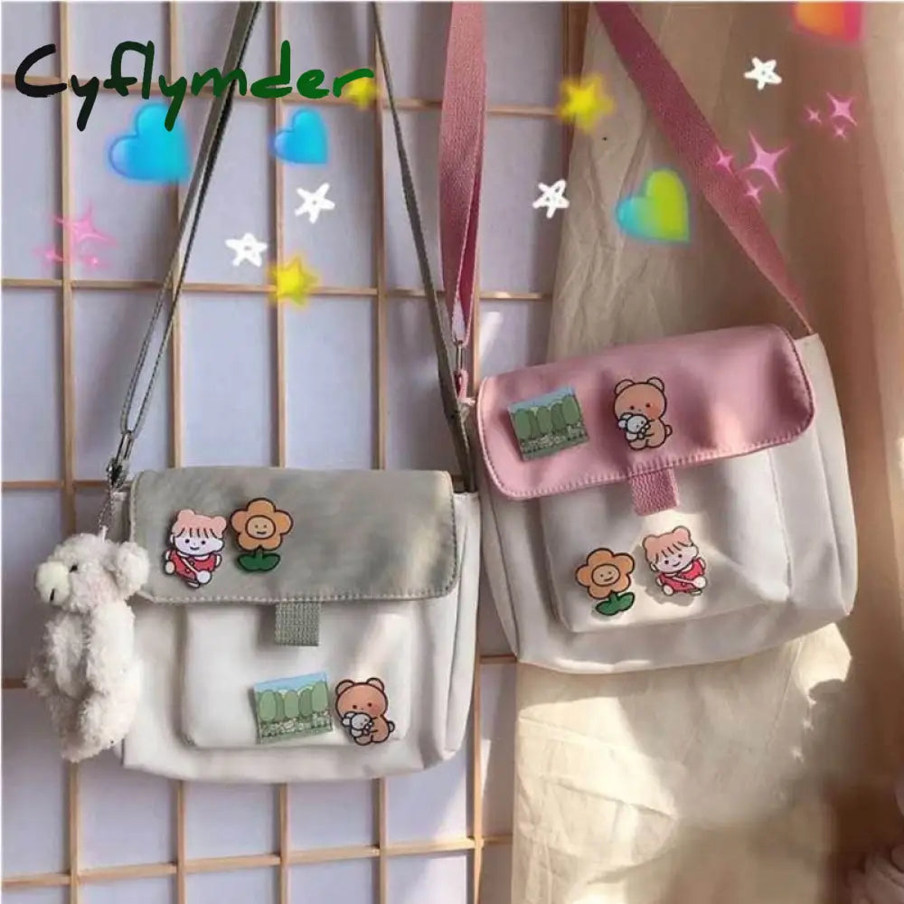 Cyflymder Shopping Bags Women Sweet Kawaii Printed Canvas Leisure Daily Shop Bag Crossbody Purse New