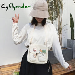 Cyflymder Shopping Bags Women Sweet Kawaii Printed Canvas Leisure Daily Shop Bag Crossbody Purse