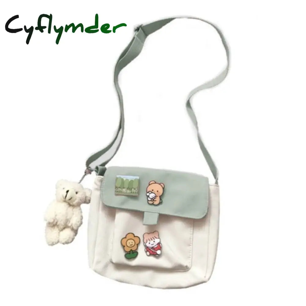 Cyflymder Shopping Bags Women Sweet Kawaii Printed Canvas Leisure Daily Shop Bag Crossbody Purse