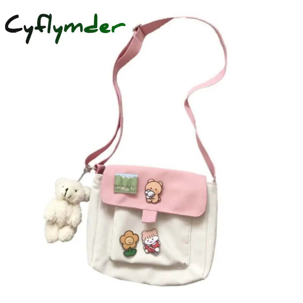 Cyflymder Shopping Bags Women Sweet Kawaii Printed Canvas Leisure Daily Shop Bag Crossbody Purse