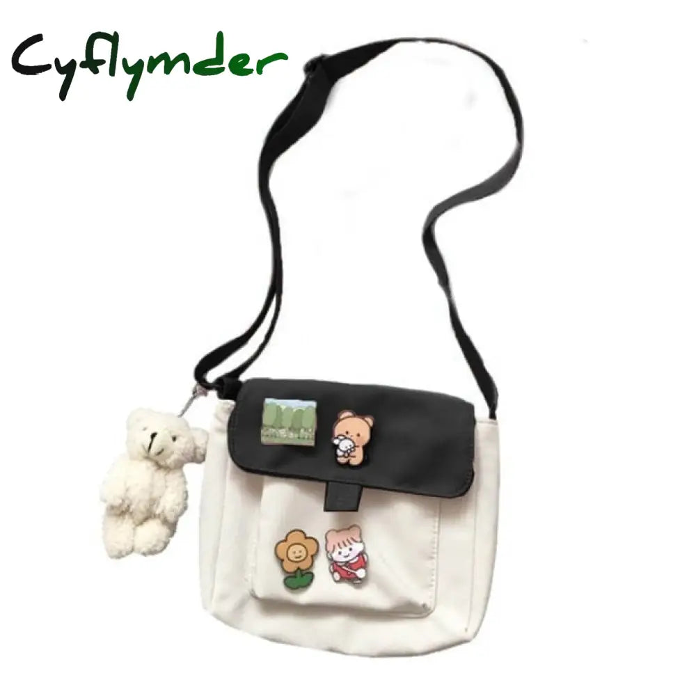 Cyflymder Shopping Bags Women Sweet Kawaii Printed Canvas Leisure Daily Shop Bag Crossbody Purse