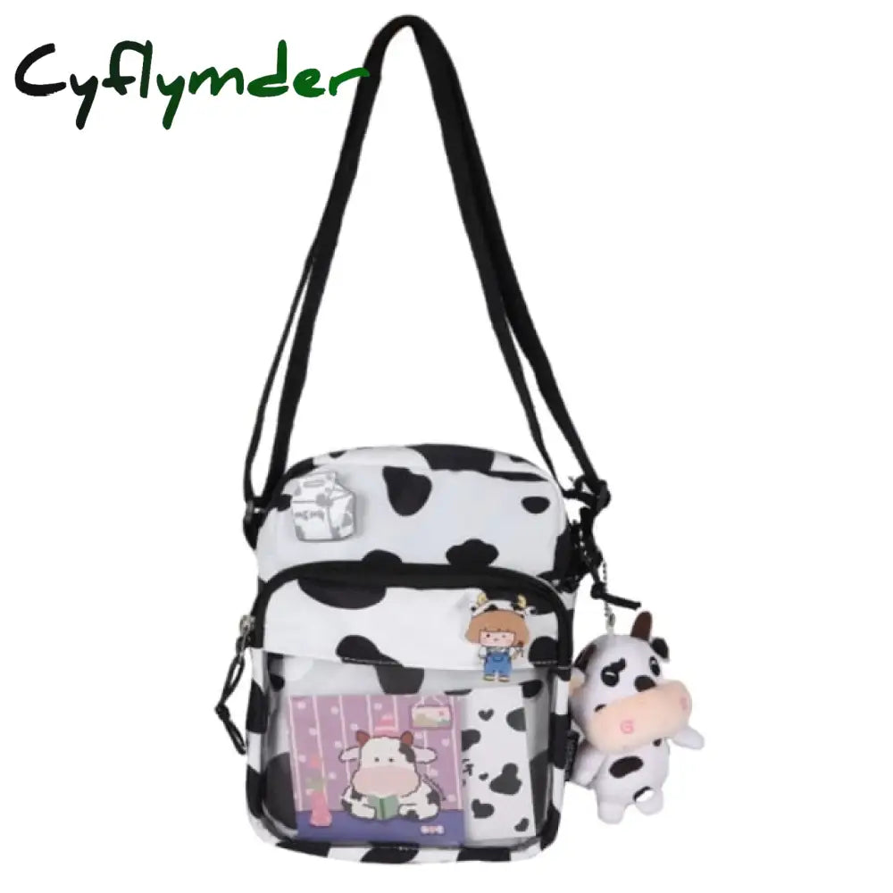 Cyflymder Shopping Bags Women Sweet Kawaii Printed Canvas Leisure Daily Shop Bag Crossbody Purse