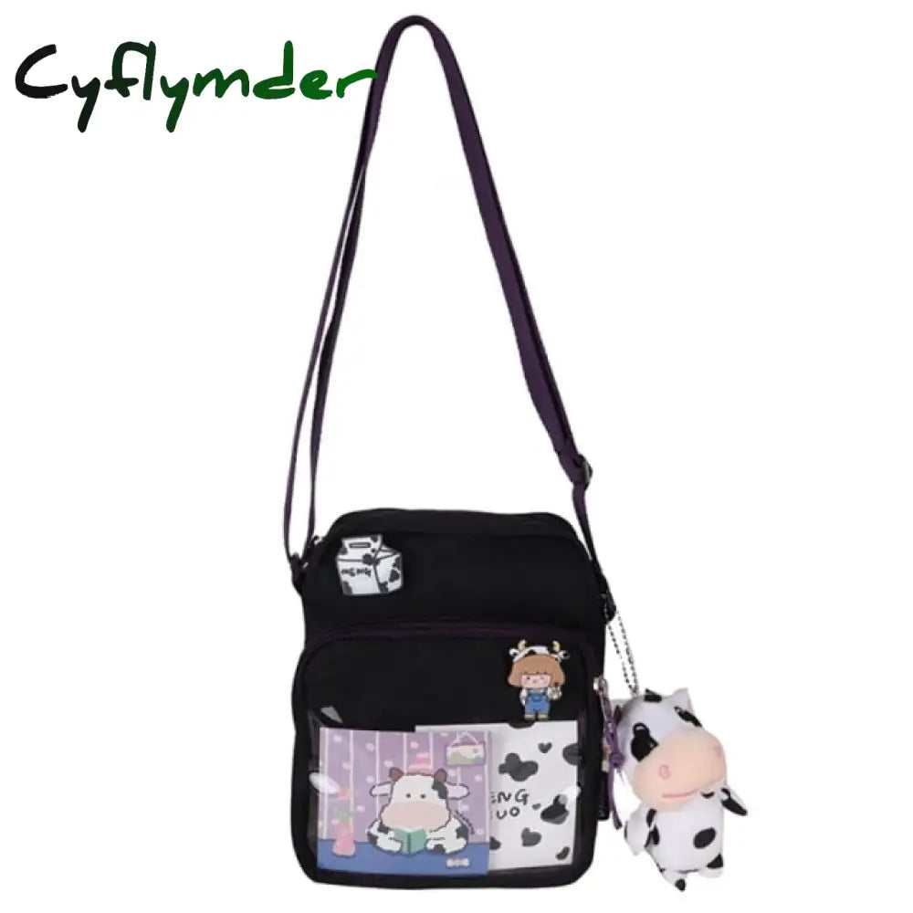 Cyflymder Shopping Bags Women Sweet Kawaii Printed Canvas Leisure Daily Shop Bag Crossbody Purse